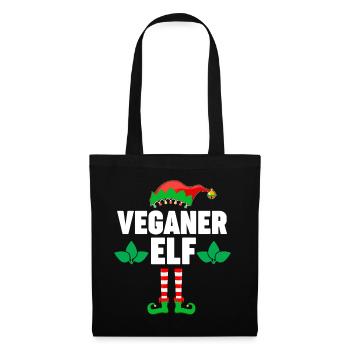 Weinachten Weihnachtself Veganer Elf Elfen - Stoffbeutel - Schwarz - Vorne