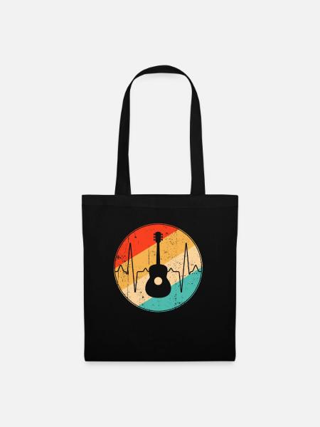 Gitarre Retro Herzschlag - Stoffbeutel - Schwarz