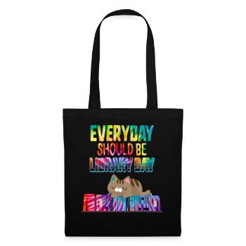 Everyday Should Be Library Day Cute Cat Kitten - Tote Bag - black - Front