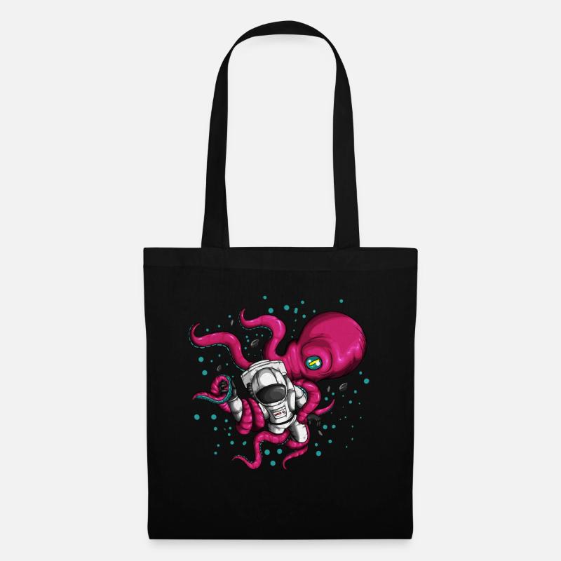 Weltraum Kostüm mit Oktopus Alien und Kosmonaut - Stoffbeutel - Schwarz