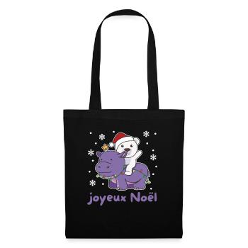 Weihnachts Hippo Eisbär frohe Weihnachten Hippo - Stoffbeutel - Schwarz - Vorne