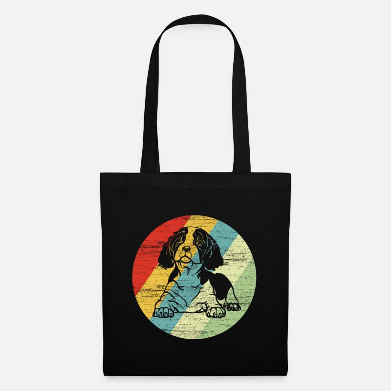 King Charles Spaniel Retro Hunde Geschenk - Stoffbeutel - Schwarz