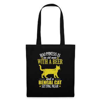 Vieil homme avec un chat Bengal à la bière assis près de - Sac en tissu - noir - Devant