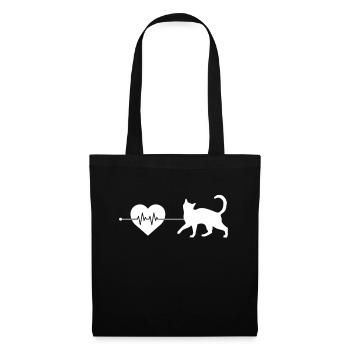 Katze Herzschlag - Stoffbeutel - Schwarz - Vorne