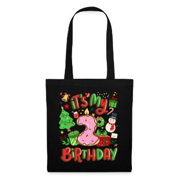 C’est mon beignet de Noël 2 ans Bonhomme de neige - Sac en tissu - noir - Devant