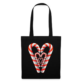 Cannes à sucre formant un coeur pour Noël - Sac en tissu - noir - Devant
