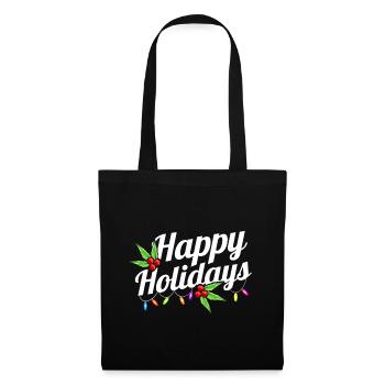 Happy Holidays Logo With Fairy Lights Mistletoe - Stoffbeutel - Schwarz - Vorne