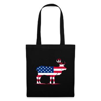 Patriotic US Flag Colored Moose Reindeer Elch - Stoffbeutel - Schwarz - Vorne