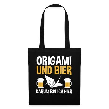 Origami und Bier darum bin ich hier - Stoffbeutel - Schwarz - Vorne