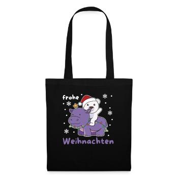 Weihnachts Hippo Eisbär frohe Weihnachten Hippo - Stoffbeutel - Schwarz - Vorne