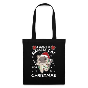 Ich will ein Siamesen Katze zu Weihnachten - Stoffbeutel - Schwarz - Vorne
