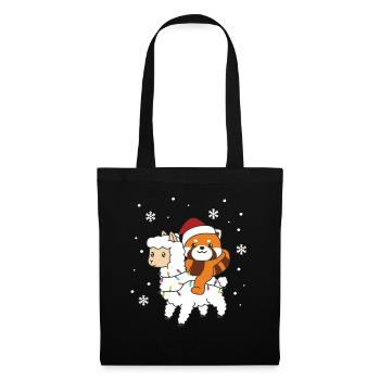 Red Panda Lama Weihnachten Schnee Winter Tiere - Stoffbeutel - Schwarz - Vorne