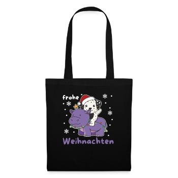 Weihnachts Hippo Dalmatiner frohe Weihnachten - Stoffbeutel - Schwarz - Vorne