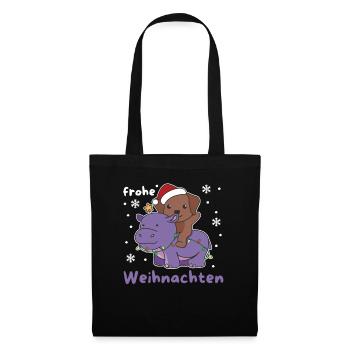 Weihnachts Hippo Labrador frohe Weihnachten Hunde - Stoffbeutel - Schwarz - Vorne