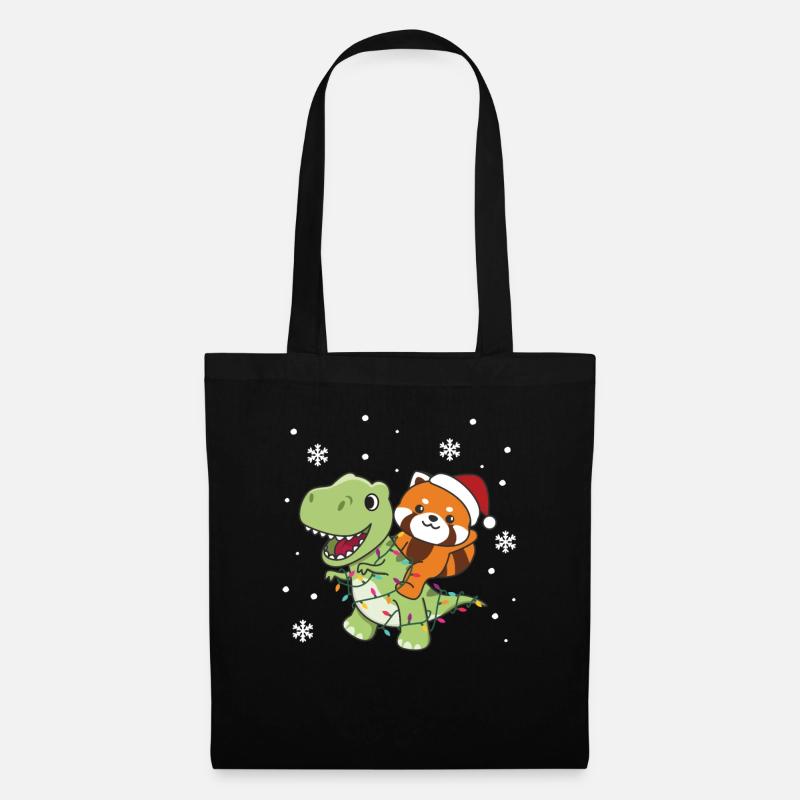 Rote Panda Trex Weihnachten Schnee Winter Tiere - Stoffbeutel - Schwarz