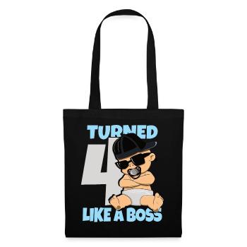 Baby Geburtstag Junge Mädchen 4 Jahre Like a Boss - Stoffbeutel - Schwarz - Vorne