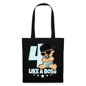 Baby Geburtstag Junge Mädchen 4 Jahre Like a Boss - Stoffbeutel - Schwarz - Vorne