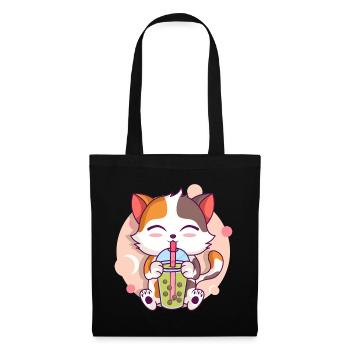 Anime Kawaii Cat Drinks Boba Tea bubble Tea - Tote Bag - black - Front