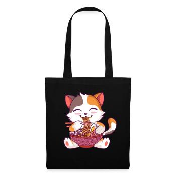 Kawaii Anime Cat Japanese Noodles Ramen - Tote Bag - black - Front