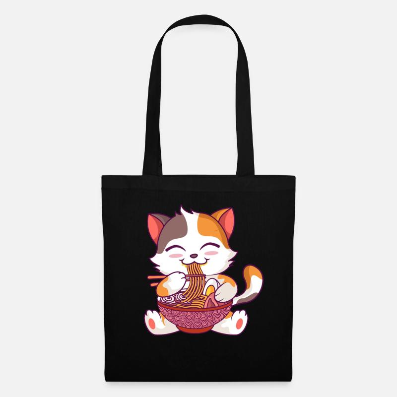 Kawaii Anime Cat Japanische Nudeln Ramen - Stoffbeutel - Schwarz