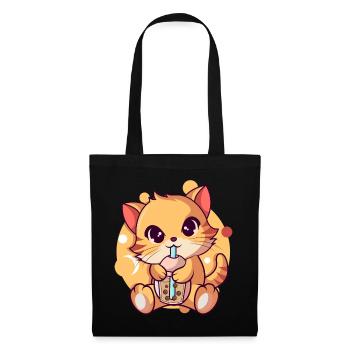 Anime Kawaii Chat Boissons Boba Thé Bubble Thé - Sac en tissu - noir - Devant