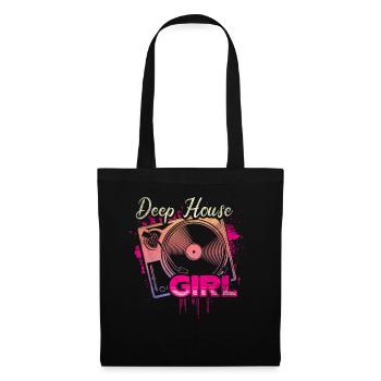Deep House Musik Girl Disc Jockey - Stoffbeutel - Schwarz - Vorne