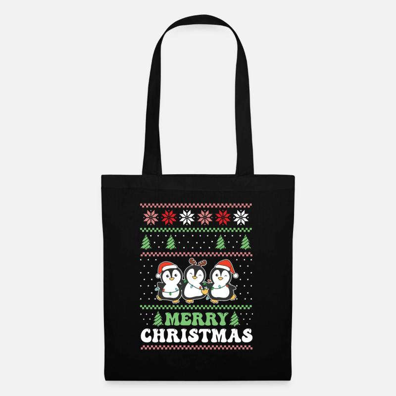Merry Christmas retro ugly christmas Pinguin - Stoffbeutel - Schwarz