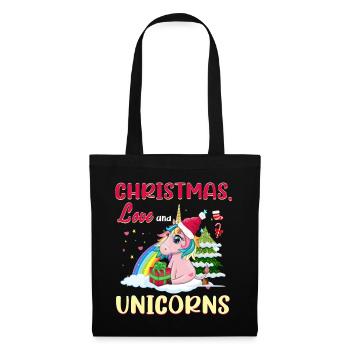 Einhorn Pferde Reitern Weihnachen Liebe Reiten - Stoffbeutel - Schwarz - Vorne