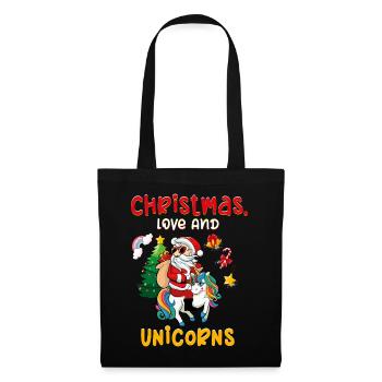 Einhorn Pferde Reitern Weihnachen Liebe Reiten - Stoffbeutel - Schwarz - Vorne