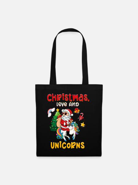 Einhorn Pferde Reitern Weihnachen Liebe Reiten - Stoffbeutel - Schwarz