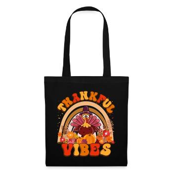 Thankful Vibes Thanksgiving Türkei Urlaub Blumen - Stoffbeutel - Schwarz - Vorne