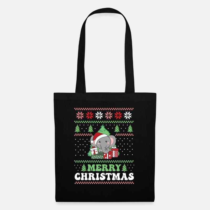 Merry Christmas retro ugly christmas Elefant - Stoffbeutel - Schwarz