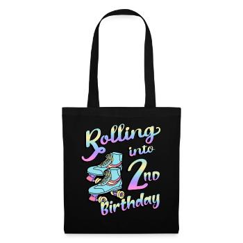 Rolling Into 2nd Birthday Quad Skater Rollschuhe - Stoffbeutel - Schwarz - Vorne