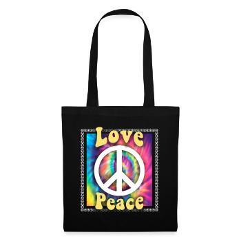 Hippie Tshirt Peace Bewegung Woodstock Boho Groove - Stoffbeutel - Schwarz - Vorne
