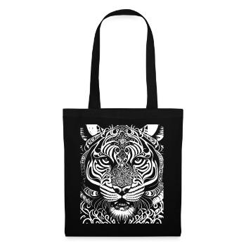 Détail complexe orné du tigre Œuvre d’art blanche - Sac en tissu - noir - Devant