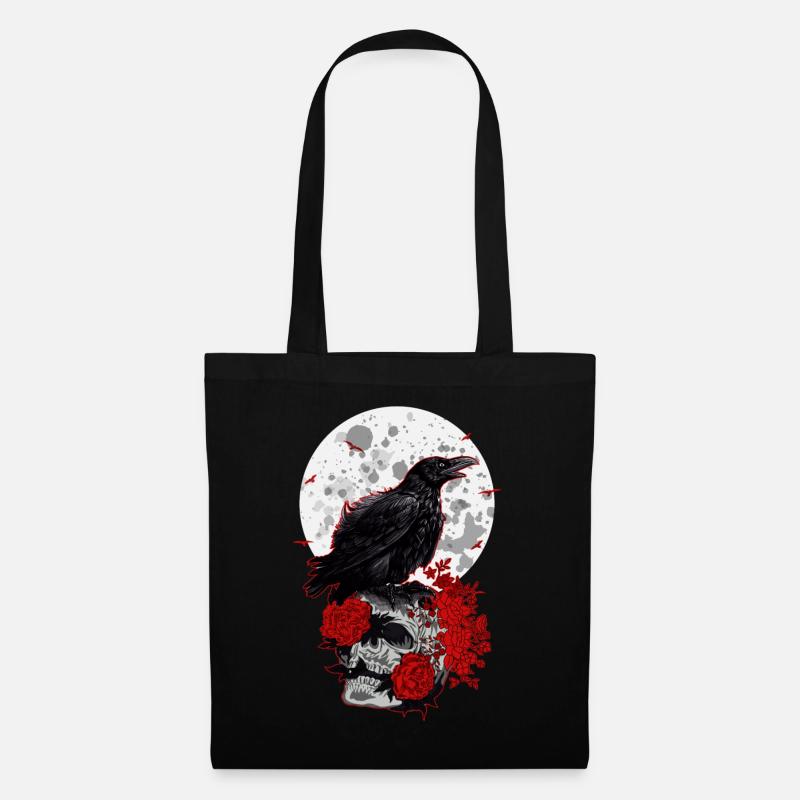Occult Raven Flower Skull Gothic Witch Aesthetic - Stoffbeutel - Schwarz