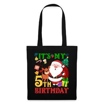 Es Ist Mein 5. Geburtstag Weihnachtsmann - Stoffbeutel - Schwarz - Vorne