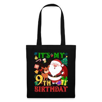 Es Ist Mein 9. Geburtstag Weihnachtsmann - Stoffbeutel - Schwarz - Vorne