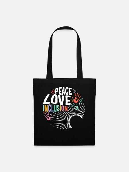 Inclusion Matters Shirt, Peace Love Inclusion - Stoffbeutel - Schwarz