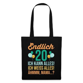 Zwanzig 20 Jahre Zwanzigster Geburtstag - Stoffbeutel - Schwarz - Vorne
