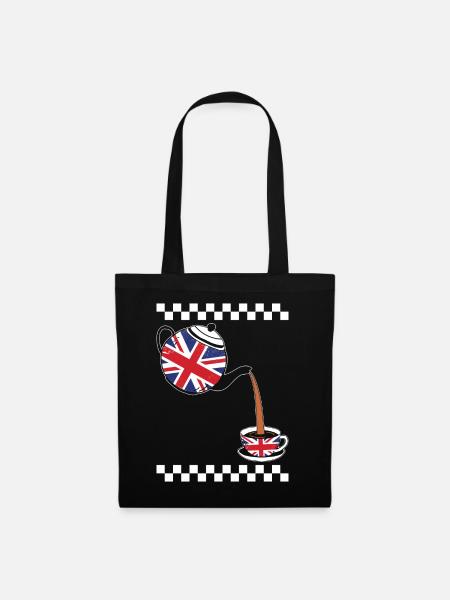 Union Jack Shirt, Vereinigtes Königreich Teekanne und Tasse - Stoffbeutel - Schwarz