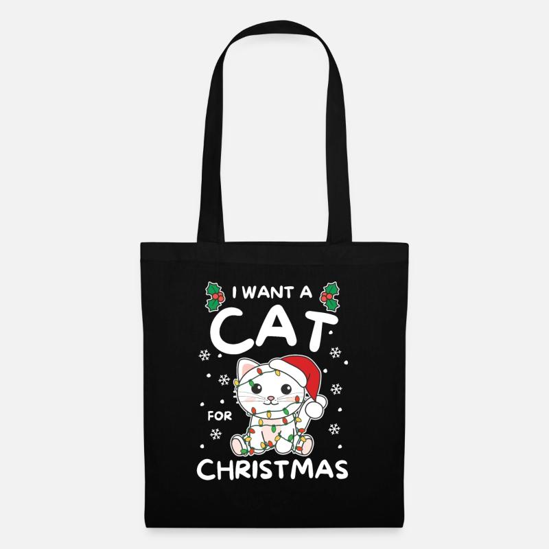 Ich will ein Katze zu Weihnachten süße Katzen - Stoffbeutel - Schwarz