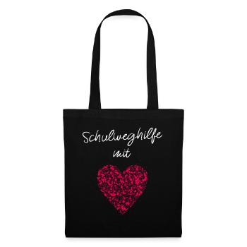 Schulweghilfe mit Herz Einschulung Grundschule - Stoffbeutel - Schwarz - Vorne