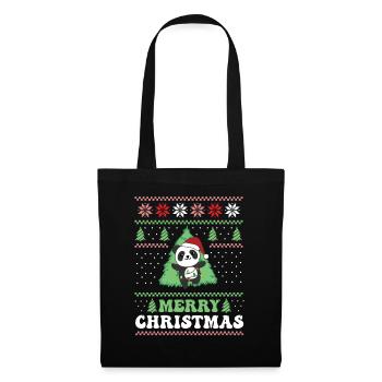Merry Christmas retro ugly christmas Panda - Tote Bag - black - Front