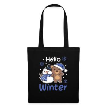 Bear Hello Winter Snowman Snow Christmas - Tote Bag - black - Front