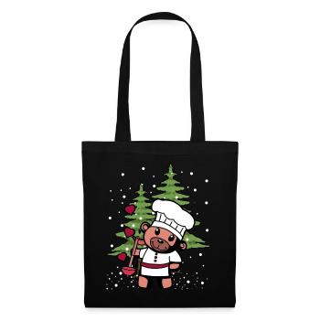 Hobbykoch Teddy Küche Weihnachtsgeschenk Koch - Stoffbeutel - Schwarz - Vorne