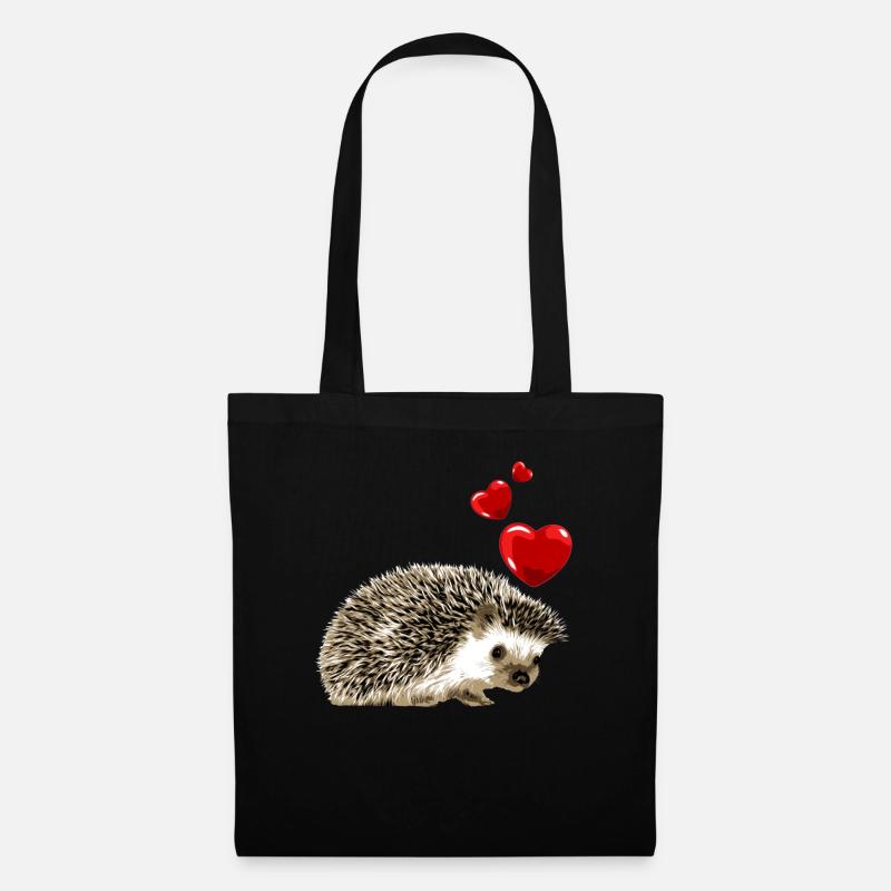 Süßer Igel mit Herzen Vintage - Stoffbeutel - Schwarz