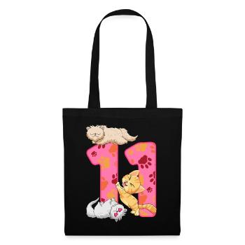 Chaton de 11e anniversaire | Chemise d’anniversaire de chat - Sac en tissu - noir - Devant