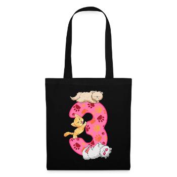 Chaton 3ème anniversaire | Chemise d’anniversaire de chat | - Sac en tissu - noir - Devant