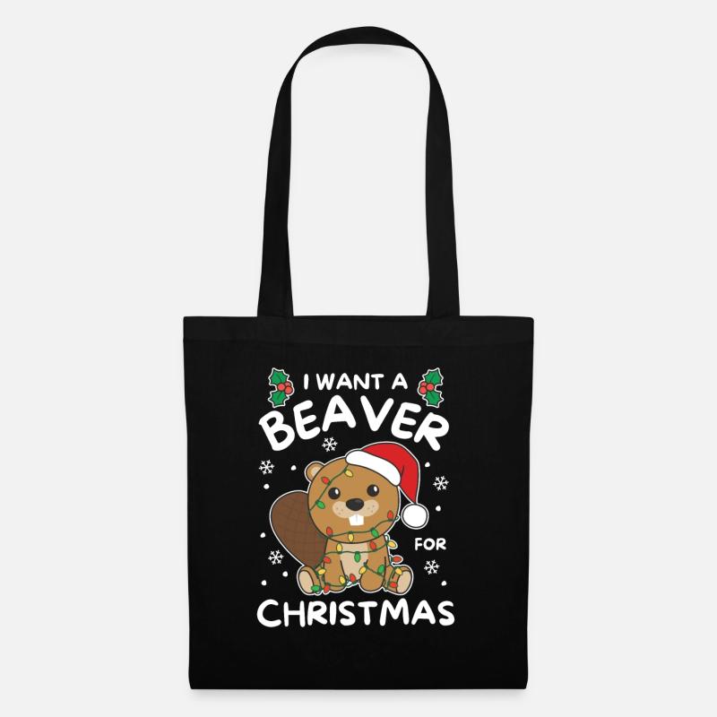 Ich will ein Biber zu Weihnachten süße Biber - Stoffbeutel - Schwarz